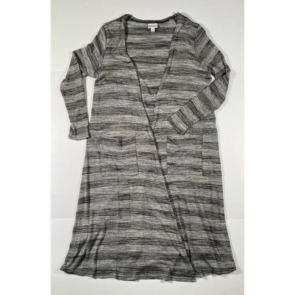 Lularoe Women's Duster Open Front Sarah Cardigan Black White Stripe Size M